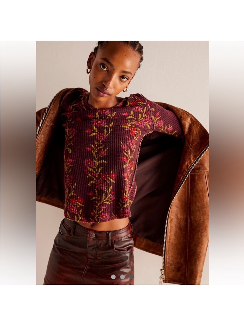 Free people maroon floral thermal top